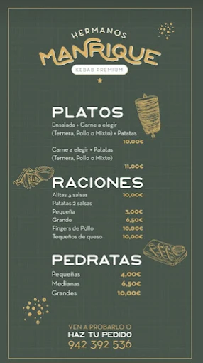 Carta Kebab Prémium: platos, raciones y pedratas